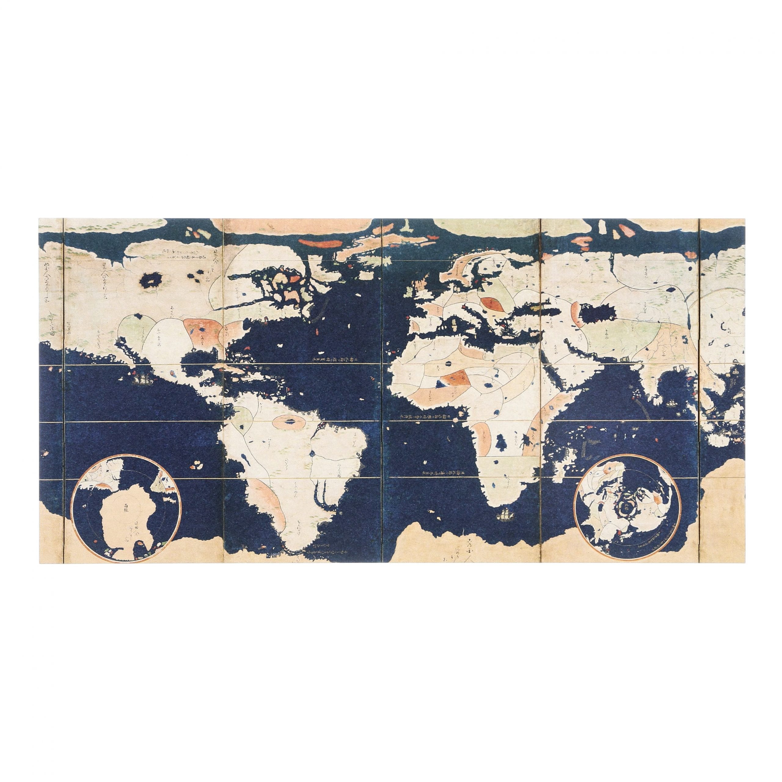 Postcard Pair of Namban screens with maps of the world and Japan